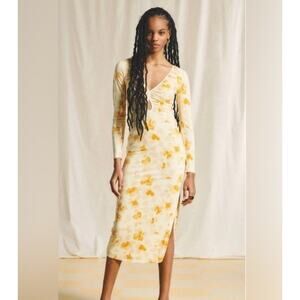 Abercrombie & Fitch Yellow Floral Long Sleeve Keyhole Midi Dress‎ Small NWT New